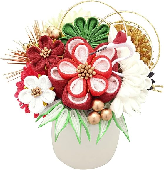 [Kyoto Kashin] 【京都華心】成人式 振袖 髪飾り 15点セット 水引 振袖用 髪飾りセット Uピン ヘアアクセサリー 和装 アクセサリー  ゴールド 赤 白 金/ha-01-109-001